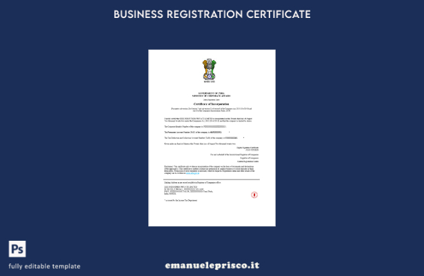 modello di registrazione del certificato di incorporazione in stile verificato d